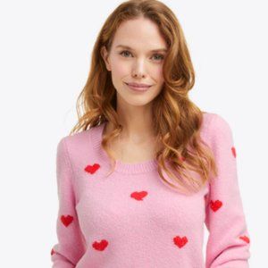 Puff Sleeve Sweater in Pink Hearts